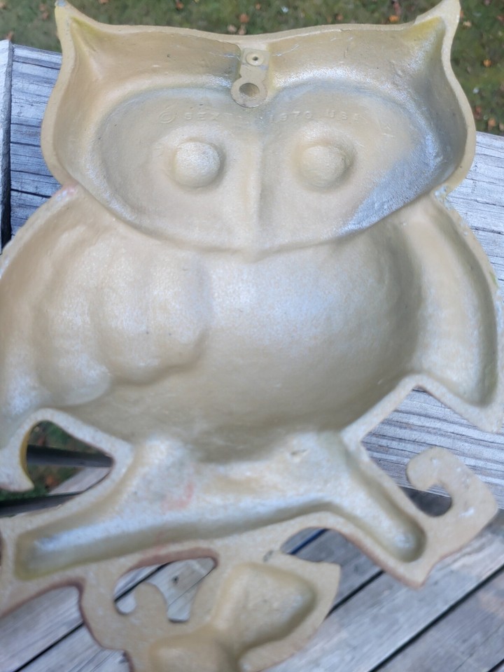 Vintage Sexton Owls Cast Metal Wall Art 1970 Green Yellow Retro Hanging