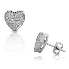 Sterling Silver White Crystals CZ Womens Love Heart-Shaped Stud Earrings
