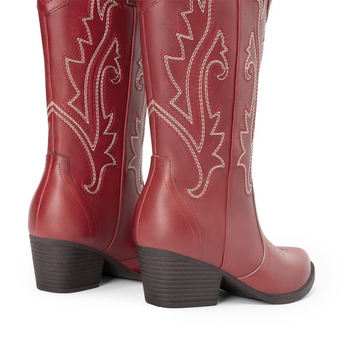 Women Western Mid Calf Boots Pointed Toe Low Heel Cowboy Cowgirls Boots - Picture 48 of 58
