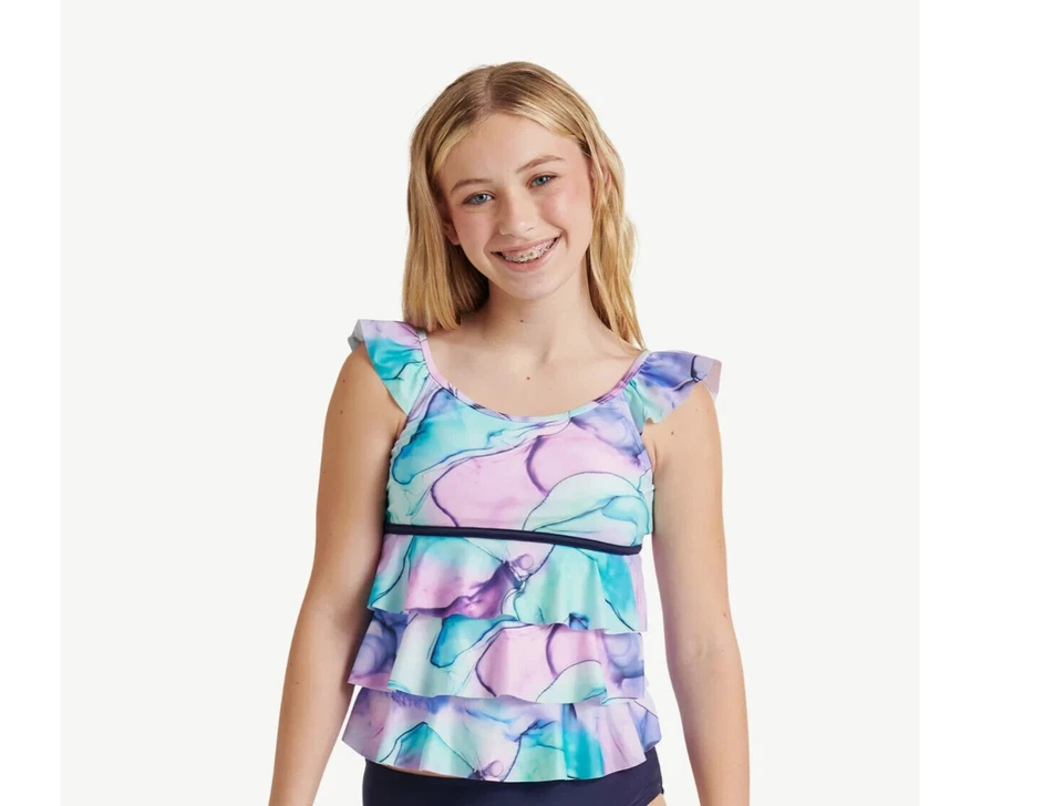 Justice Girls Ruffle Ruffle Straps Colorful Tankini Top, Size Large (12/14) - Image 2 of 4