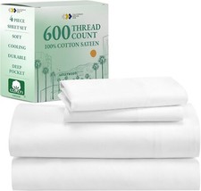 California Design Den King Sheets Cotton, Luxury 600 King, 01 - Bright White