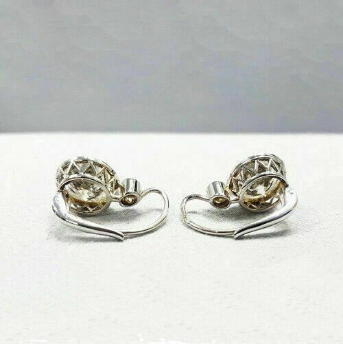 3.20Ct Round Cut Moissanite Bezel Antique Drop Earring Solid 14k White Gold - Image 2 of 4