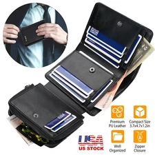 Leather Slim Wallets For Men Trifold Mens Wallet W/ ID Window 14 Credit Card