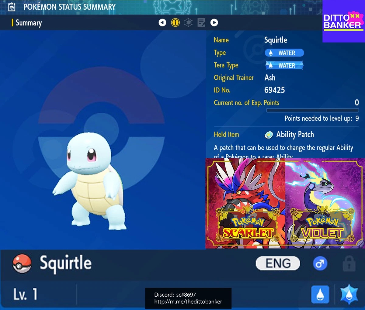 Pokemon Scarlet/Violet ✨SHINY SQUIRTLE Lv.1 6IV Modest/ With.