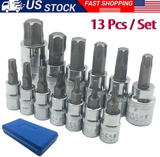 13Pcs Torx Torque Tork Star Bits Drive Male Female 1/2" 3/8" 1/4" Sockets Tool