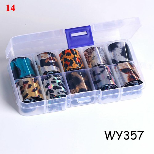 10 Rolls/BOX Nail Foils Nail Art Transfer Foil Wraps Glitter Sticker Decals & - Picture 26 of 41