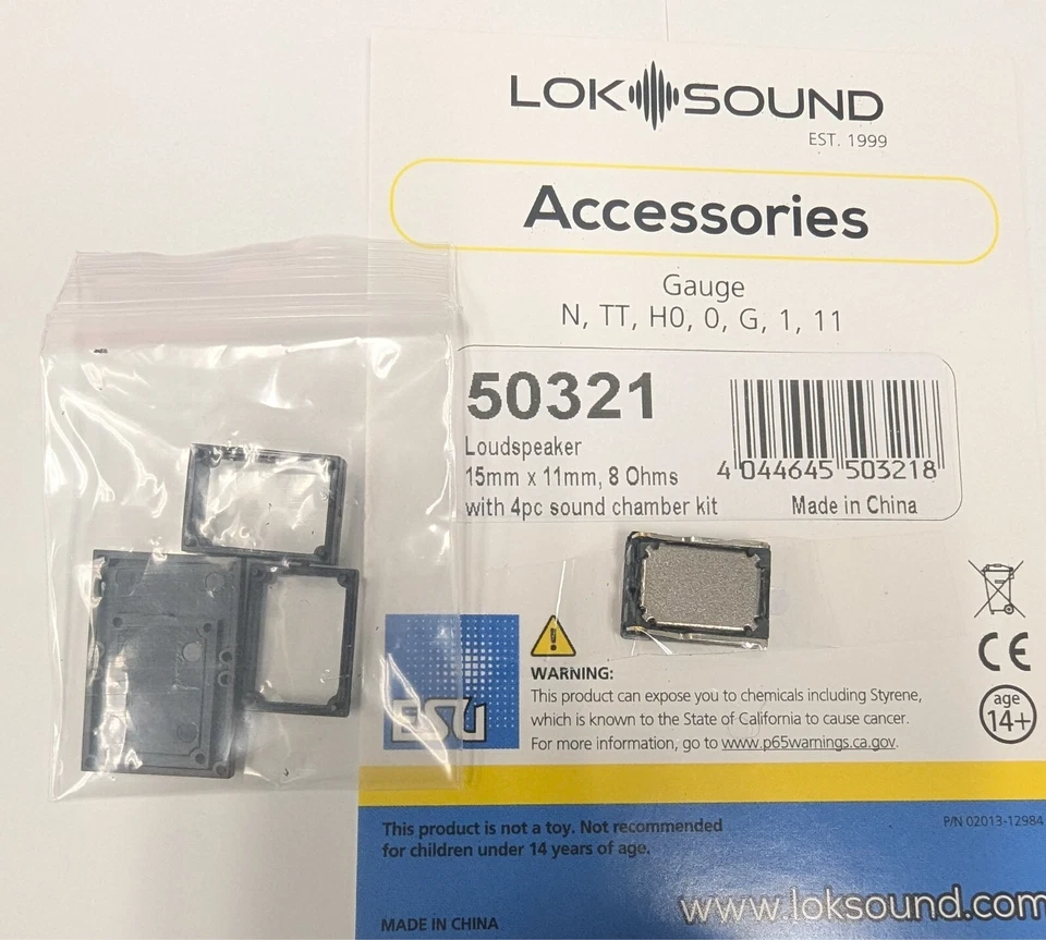 ESU 50321 LokSound Sugar Cube Speaker ~ 15mm x 11mm 8 Ohms With Sound Chamber  - Image 3 of 4