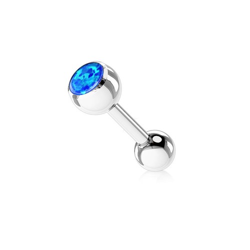 14 Gauge 5/8 Inch Tongue Barbell Synthetic Opal Opal Press Fit Ball Steel T261 - Picture 2 of 7