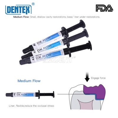 Dental Flujo medio de resina compuesta curado por luz fluida A1/A2/A3 3g/Syring