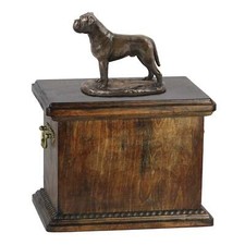 Solid Wood Casket Bullmastiff Urn for Dog's ashes,with Dog statue.