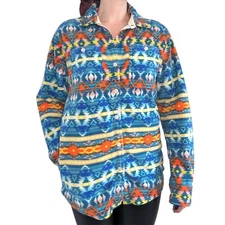 RF Brand Women's Aztec Pattern Teal Oversized Fleece Jacket | S