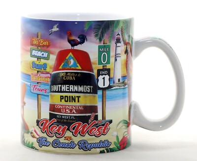 Key West Florida Scene Full Wrap Mug Souvenir Large Coffee Mug(4''H x 3.75''D)18oz