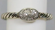 David Yurman Cable Collectibles Oval Stack Ring Sterling Pavé Diamonds Sz 5 JS04