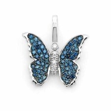 3Ct Round Cut Lab-Created Blue Sapphire Butterfly Pendant 14K White Gold Plated