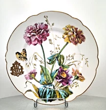ANTIQUE FRENCH CH PILLIVUYT OLD PARIS FLORAL PLATE 9.75" WEDDING MONOGRAM c1890