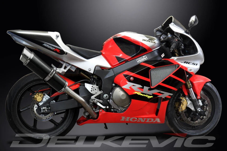 Kit silenciador escape carbono redondo 14" Honda RVT1000R 2000-2001 Delkevic Foto 4 de 4