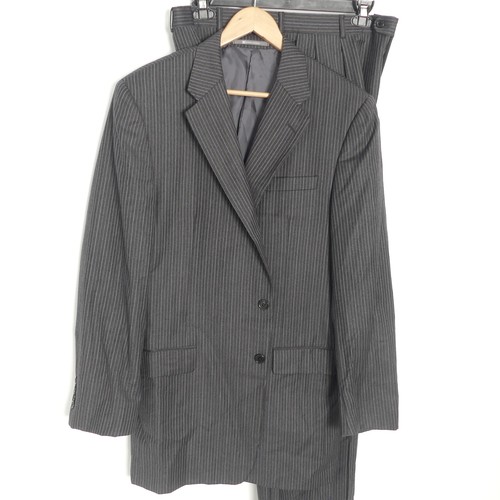 Hickey Freeman Flannel Wool Suit Gray Stripe Men's 44L 36x32