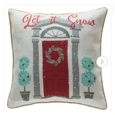 Let It Snow Christmas Holiday Embroidered Decorative Square Throw Pillow 18"
