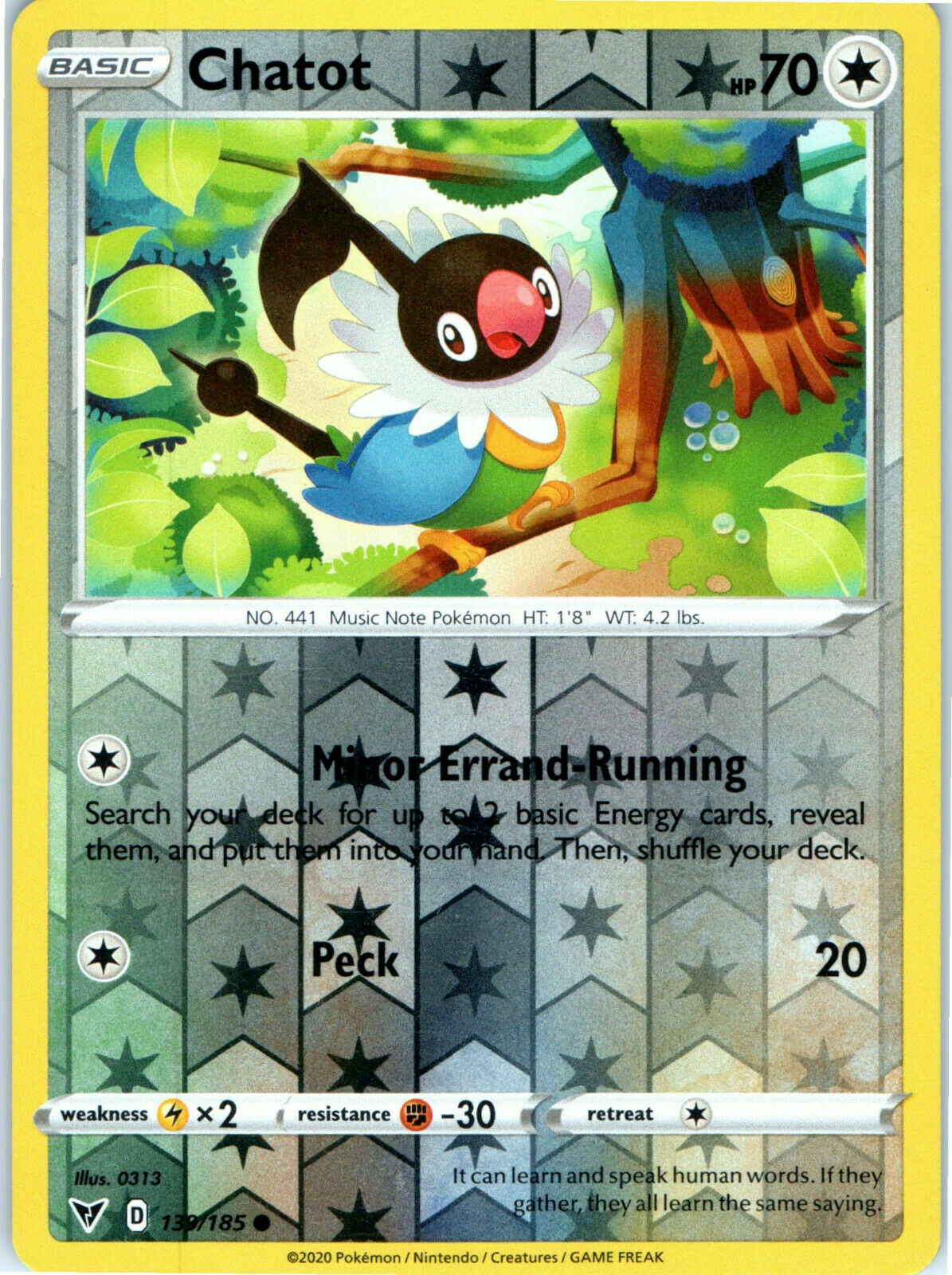 Pokemon - Chatot 139/185 - Reverse Holo - Vivid Voltage - NM/M - New
