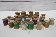 Vintage Lot of 26 Wood Sewing Thread Spools - Variety of Colors & Brands