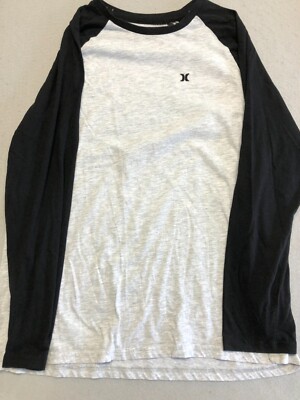 Hurley T-Shirt Men's Extra Large Gray/Black Raglan Cotton Logo Casual Tee