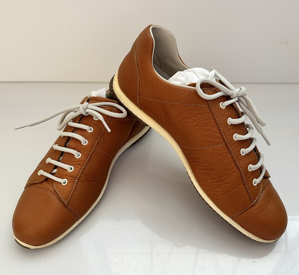 PRADA Tan Leather Bowling Sneakers Shoes Calzature Donna Size 40