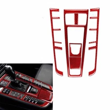 6PCS For Porsche Macan Red Carbon Fiber Sticker Gear Shift Panel Cover Trim