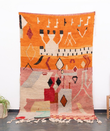 5×9 (160x255) Handmade Moroccan Boujaad Orange Area Rug Abstract Berber Carpet