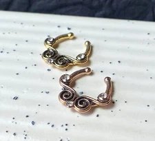 1pc Non-Piercing Lace Swirl w/Gems Septum Hanger Clip-On Fake Nose Ring
