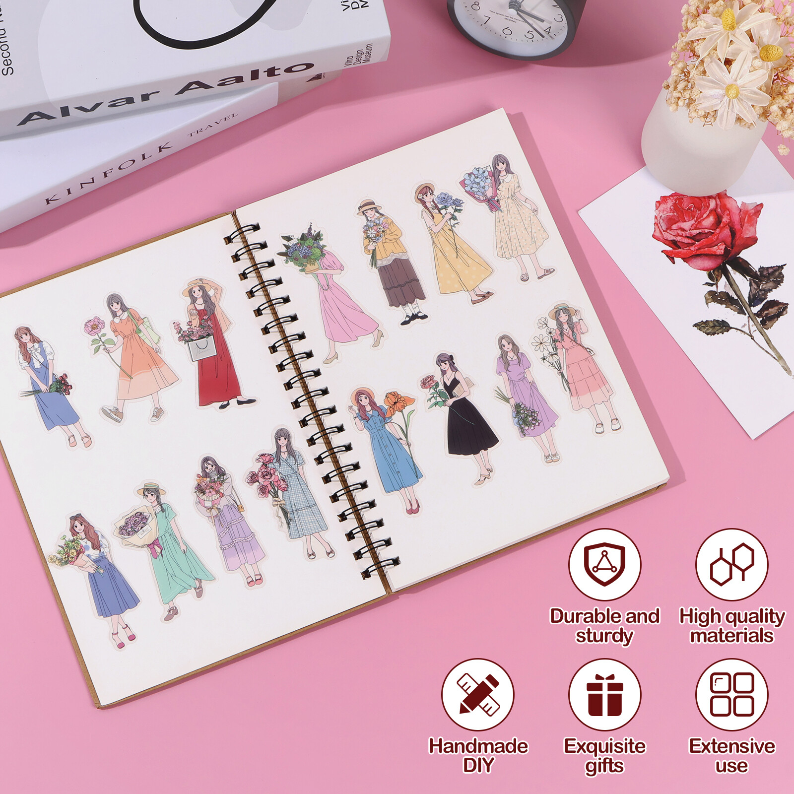 120Pcs Scrapbook Stickers Aesthetic Girls 60 Styles DIY Scrapbooking