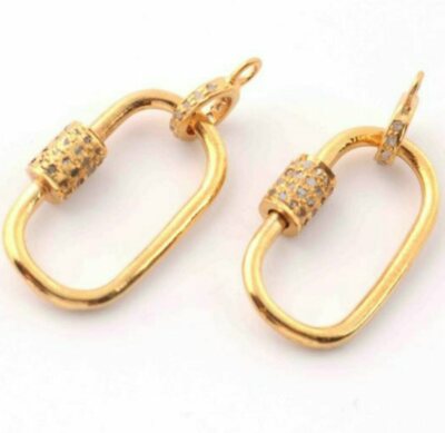 Pave Diamond Carabiner Oval Lock 925 Silver Screw Carabiner Lock Findings P78.
