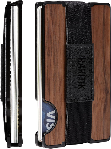 Money Clip RFID Front Pocket WalletMen Walnut Wood Carbon Slim Minimalist Wallet