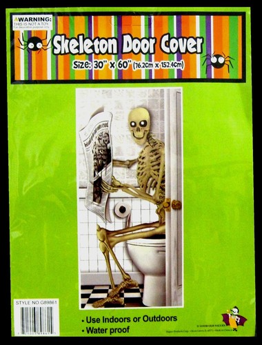 Fun Gothic SKELETON TOILET BATHROOM SHOWER DOOR COVER Halloween Party Decoration - Picture 5 of 5