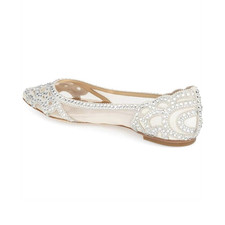 XYD Women?s Rhinestone Mesh Flats Size8.5 Pointed Toe Crystal WeddingShoes White