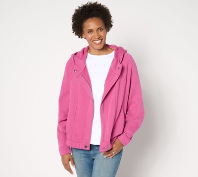 SUNNYLiFE Women's Top Sz XL French Terry Zip-Front Hooded Jacket Red A663383