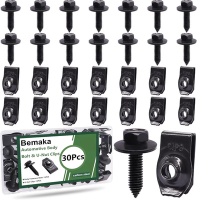 30Pcs Automotive Fender Bolts & U-Nut Clips Kit Body Fastener Splash Shield