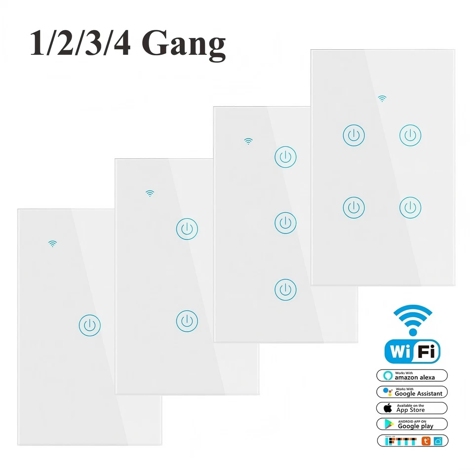 1/2/3/4 Gang WiFi Smart Wall Touch Light Switch Glass Panel For Alexa For Google - Image 2 of 4
