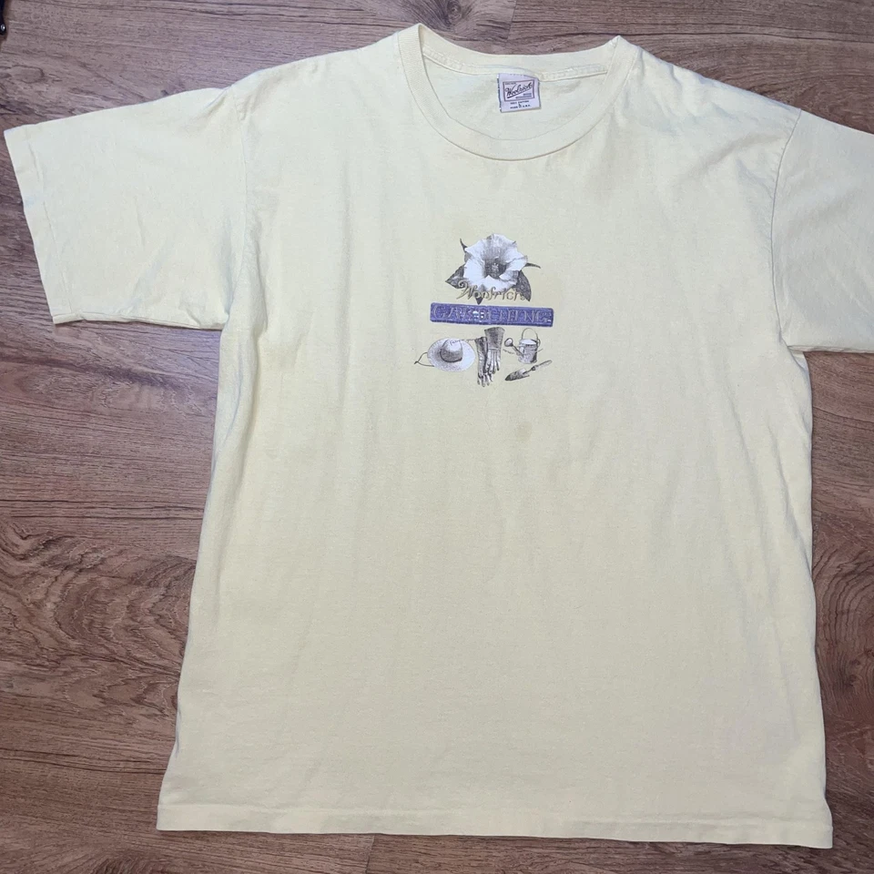 Camisa de jardinería Woolrich de colección para hombre grande amarilla con gráfico de flores años 90 puntada única Foto 2 de 4