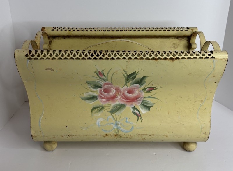 Vintage METAL Magazine Rack Original  Hand Painted