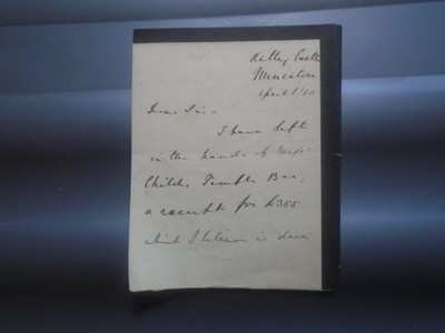 Nuneaton 1850 handgeschriebener signierter Brief über Quittung für 355£