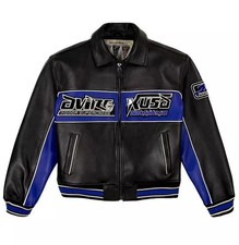 Avirex Men’s Black Spider Racer Jacket - Premium Cowhide Leather