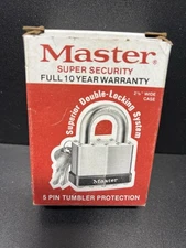 Vintage Master Lock Masterlock No. # 15 Large Heavy Duty Padlock Lock w/key NOS