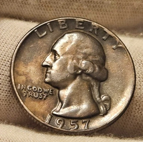 1957P Washington Silver Quarter XF Great Patina & Toning Philadelphia Mint Coin