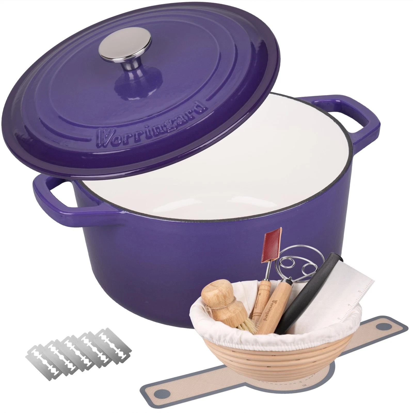 Enameled Cast Iron Dutch Oven Pot with Lid, for Bread Baking, Round Bread Ove...