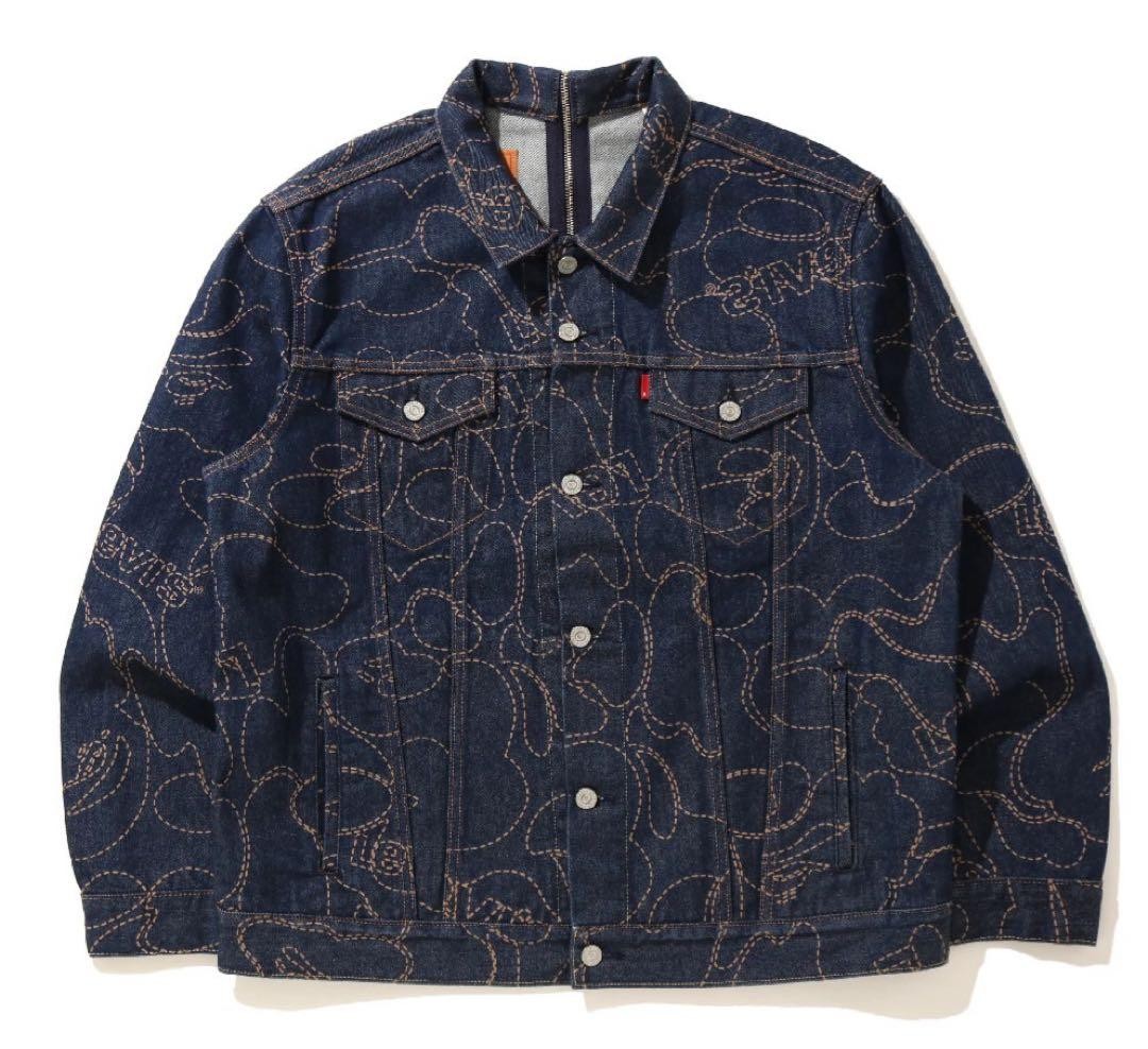 USED A BATHING APE LEVI'S COLLABORATION DENIM JACKET, SIZE L, OUTERWEAR GOOD