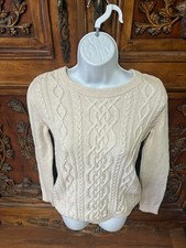 Tommy Hilfiger Classic Cream Cable Knit Crewneck Sweater Medium Preppy Academia