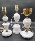 Lot of 3 Mixed 1960's Vintage White Milk Glass Hobnob Table Lamp