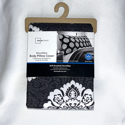New Mainstays Microfiber Black White Damask Zip Body PillowCase Cover 20'' x 54''