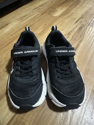 Under Armour Charged Unisex Kids Black White Mesh Sneaker Hook & Loop 13K