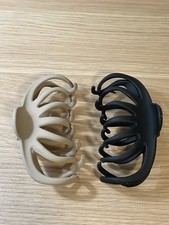 Set of 2 Matte Hair Claw Clips Beige Black Large Open Design Neutral Minimalist